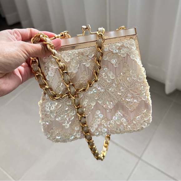 Vintage Rimco of California beaded wallet/purse champagne gold straps EVC - Picture 6 of 13